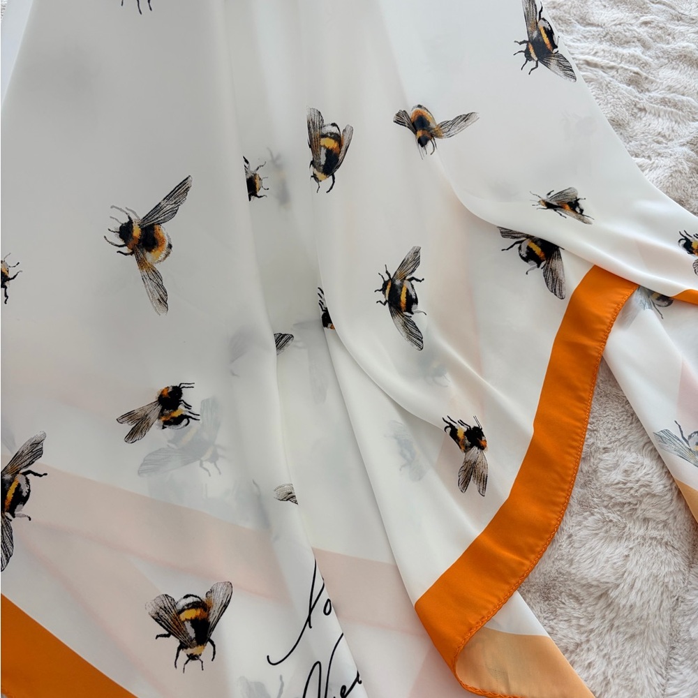 NWT Victoria Beckham White and Orange Bee Print Scarf